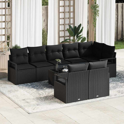 Set Divano da Giardino con cuscino 9 pcs Nero polyrattan | homemem39