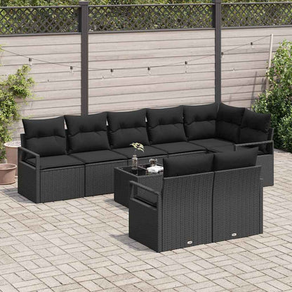 Set Divano da Giardino con cuscino 9 pcs Nero polyrattan | homemem39