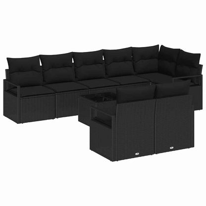 Set Divano da Giardino con cuscino 9 pcs Nero polyrattan | homemem39