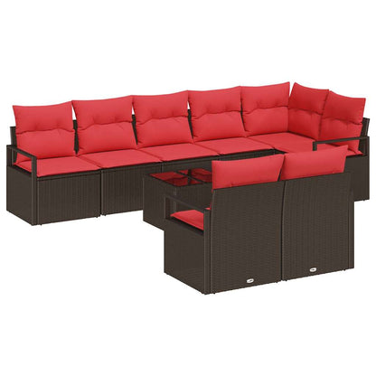 Set Divano da Giardino 9 pcs Marrone e Rosso polyrattan