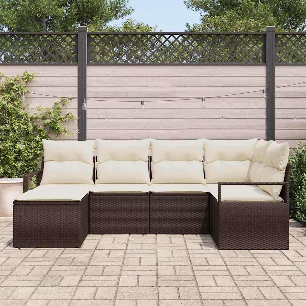 Set di divani con cuscino 6 pcs Marrone e Crema polyrattan | homemem39