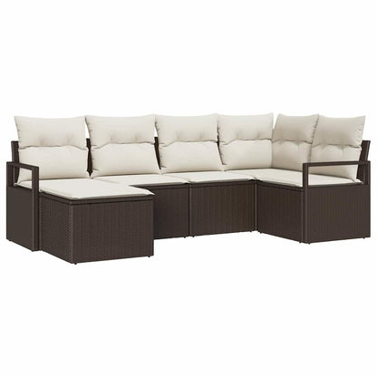 Set di divani con cuscino 6 pcs Marrone e Crema polyrattan | homemem39