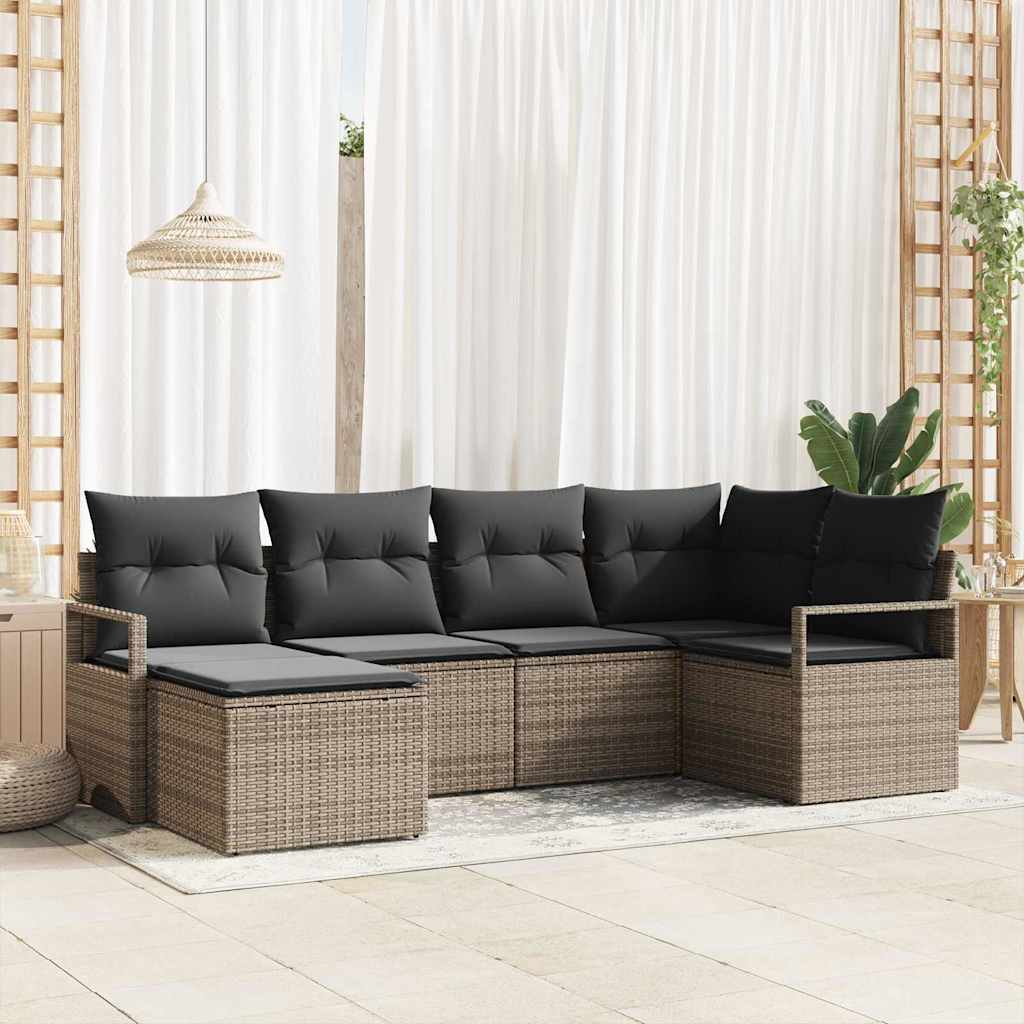 Set di divani con cuscino 6 pcs Grigio polyrattan | homemem39
