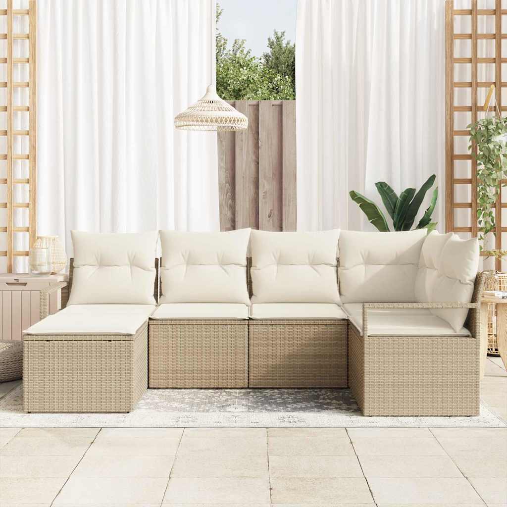 Set di divani con cuscino 6 pcs Beige e Crema polyrattan | homemem39