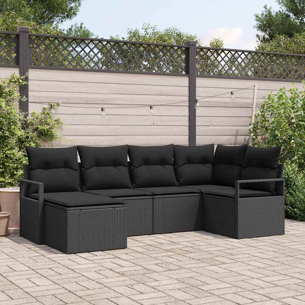 Set di divani con cuscino 6 pcs Nero polyrattan | homemem39