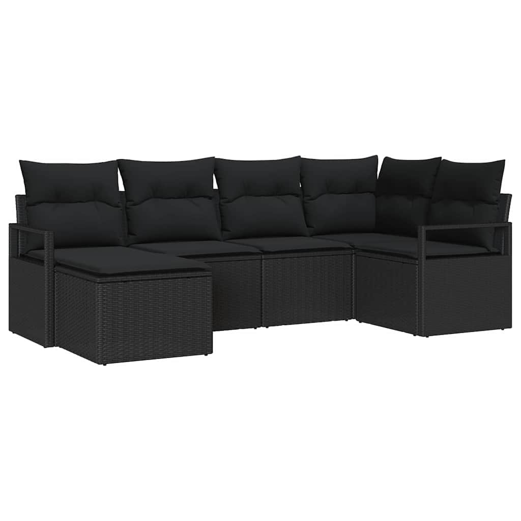 Set di divani con cuscino 6 pcs Nero polyrattan | homemem39