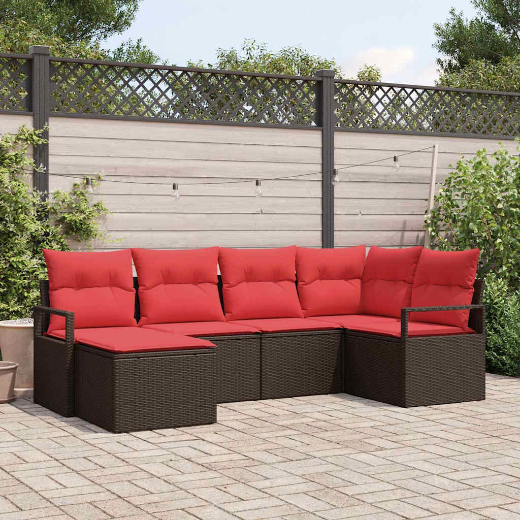 Set di divani con cuscino 6 pcs Marrone e Rosso polyrattan