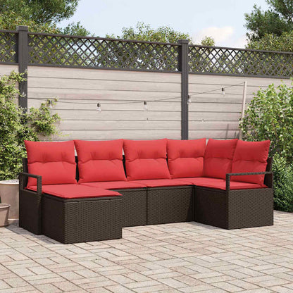 Set di divani con cuscino 6 pcs Marrone e Rosso polyrattan