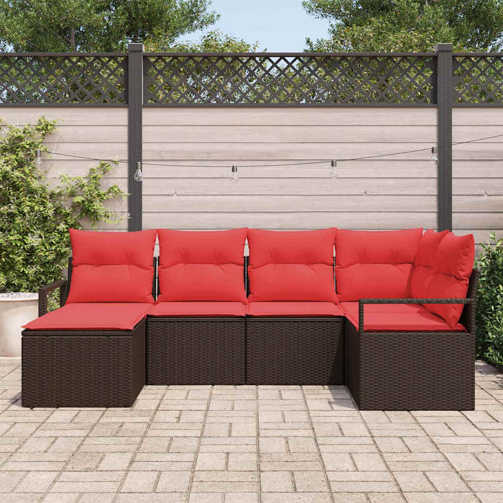 Set di divani con cuscino 6 pcs Marrone e Rosso polyrattan