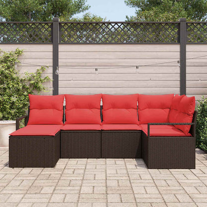 Set di divani con cuscino 6 pcs Marrone e Rosso polyrattan