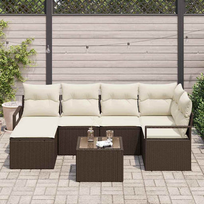Set di divani con cuscino 7 pcs Marrone e Crema polyrattan | homemem39