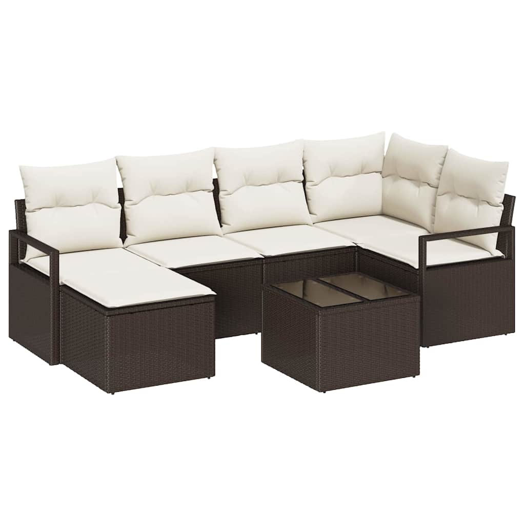 Set di divani con cuscino 7 pcs Marrone e Crema polyrattan | homemem39