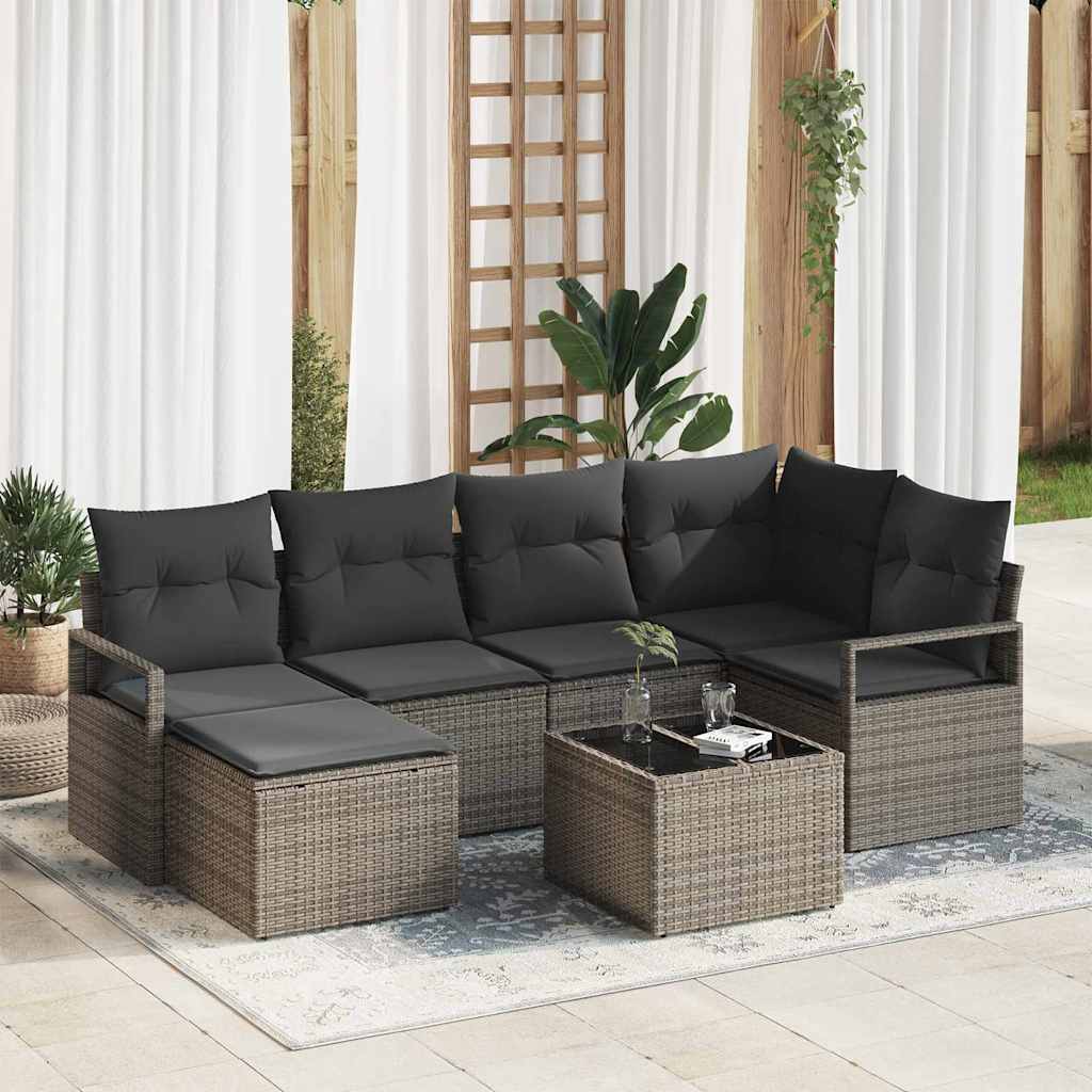 Set di divani con cuscino 7 pcs Grigio chiaro polyrattan | homemem39
