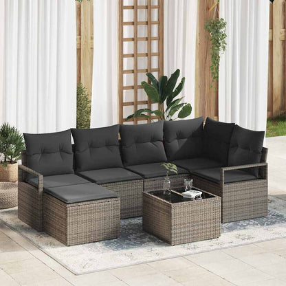 Set di divani con cuscino 7 pcs Grigio chiaro polyrattan | homemem39