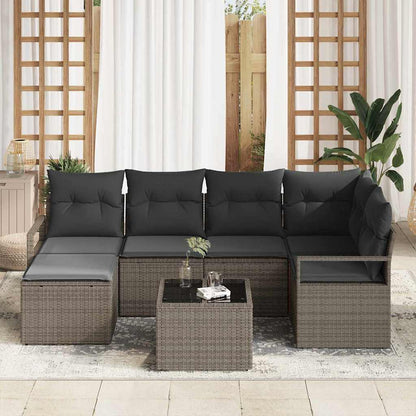 Set di divani con cuscino 7 pcs Grigio chiaro polyrattan | homemem39