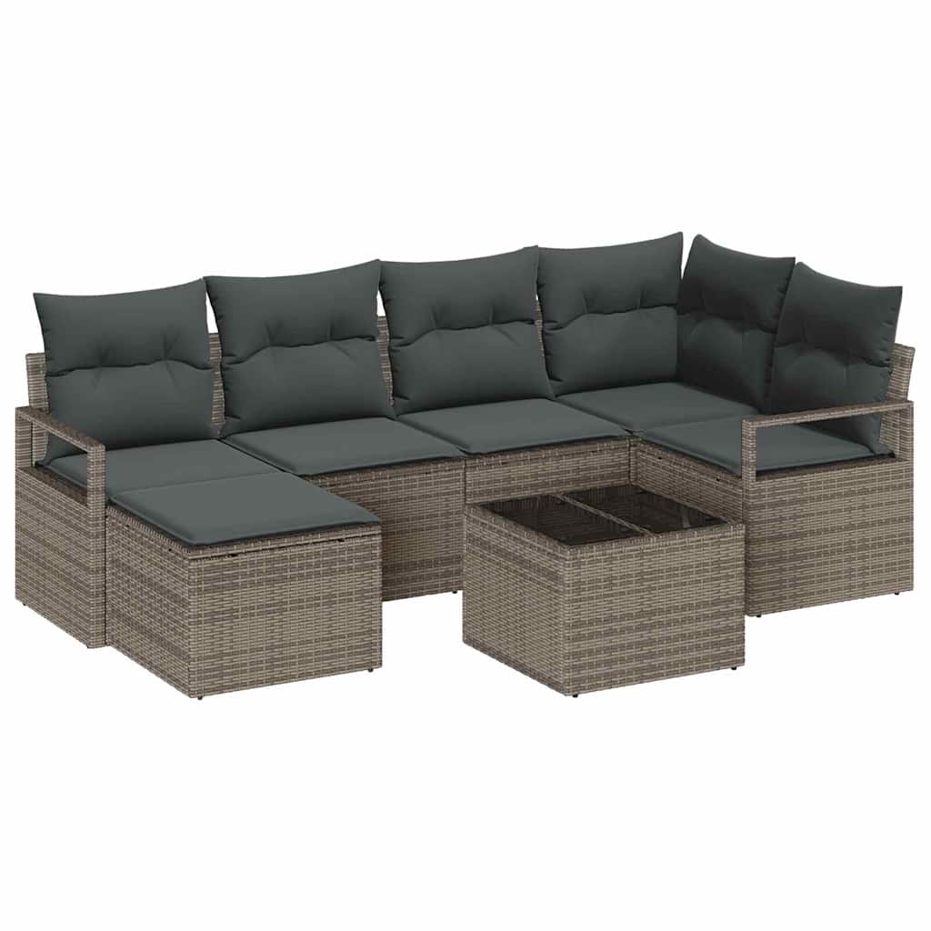 Set di divani con cuscino 7 pcs Grigio chiaro polyrattan | homemem39