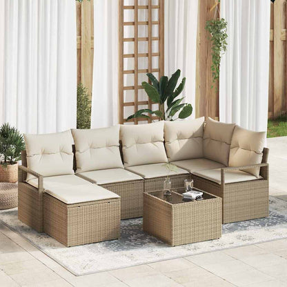 Set di divani con cuscino 7 pcs Beige e Crema polyrattan | homemem39