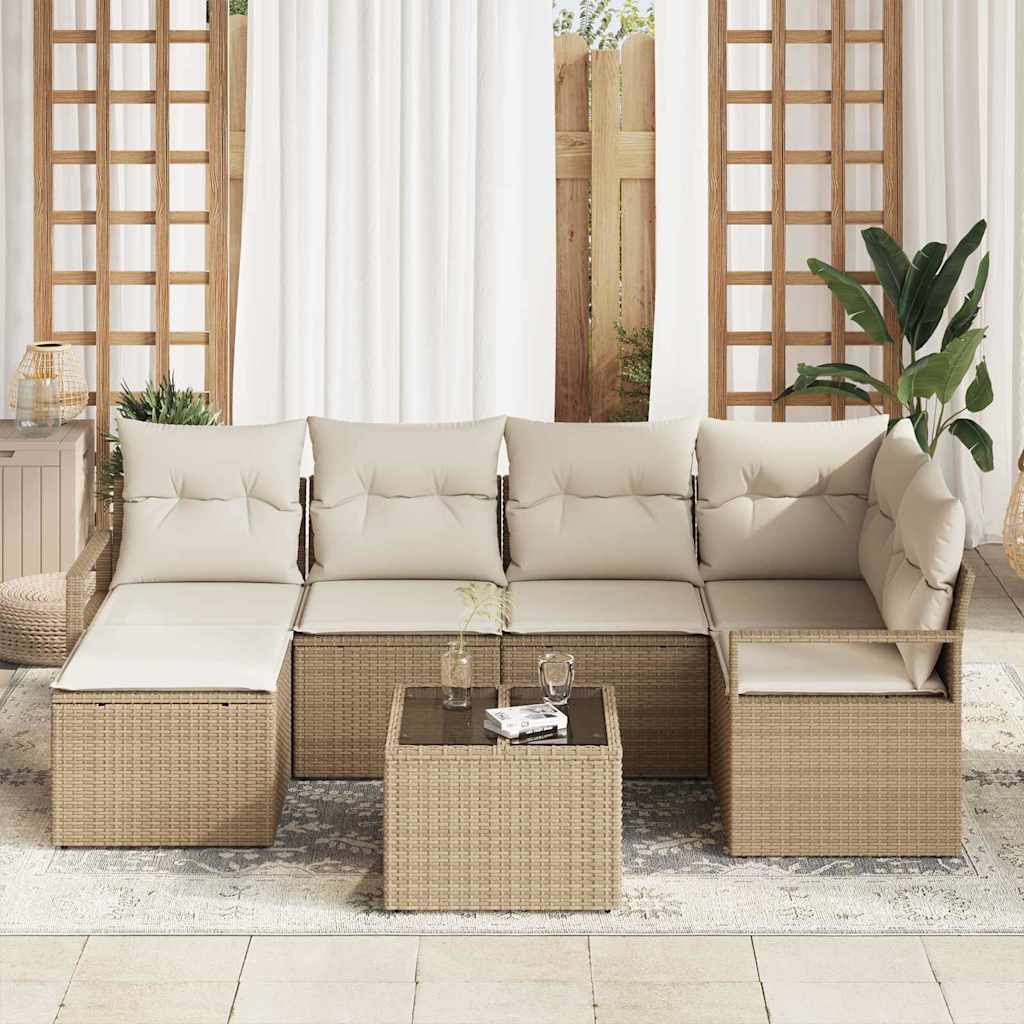 Set di divani con cuscino 7 pcs Beige e Crema polyrattan | homemem39
