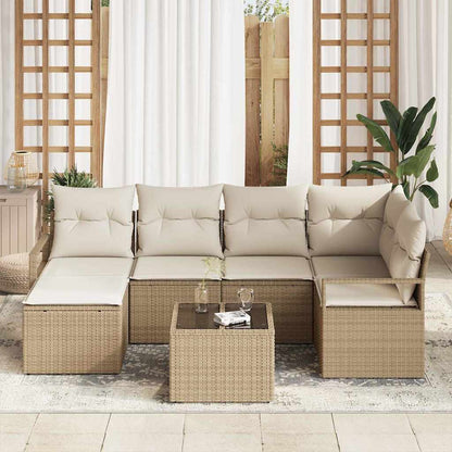 Set di divani con cuscino 7 pcs Beige e Crema polyrattan | homemem39