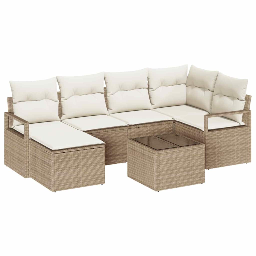Set di divani con cuscino 7 pcs Beige e Crema polyrattan | homemem39