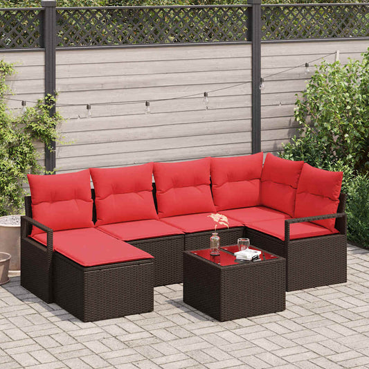 Set di divani con cuscino 7 pcs Marrone e Rosso polyrattan | homemem39