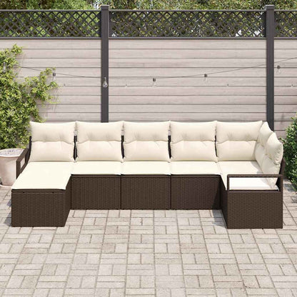 Set di divani con cuscino 7 pcs Marrone e Crema polyrattan | homemem39