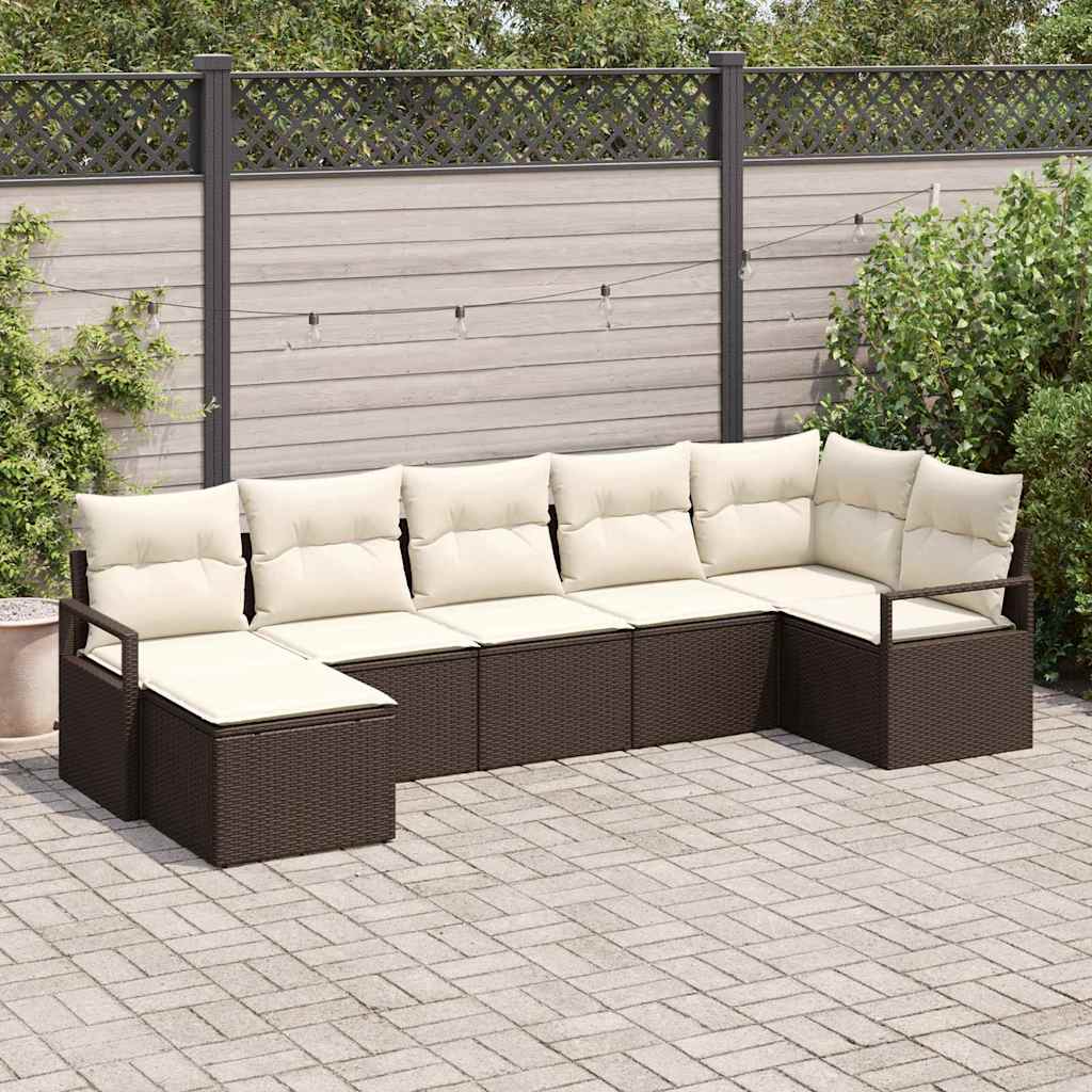 Set di divani con cuscino 7 pcs Marrone e Crema polyrattan | homemem39