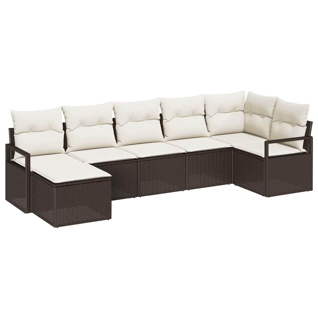 Set di divani con cuscino 7 pcs Marrone e Crema polyrattan | homemem39