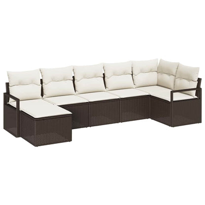 Set di divani con cuscino 7 pcs Marrone e Crema polyrattan | homemem39