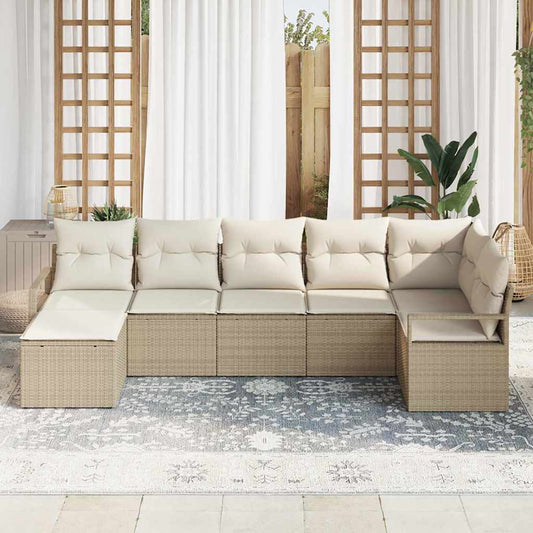 Set di divani con cuscino 7 pcs Beige e Crema polyrattan