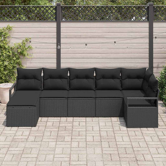 Set di divani con cuscino 7 pcs Nero polyrattan