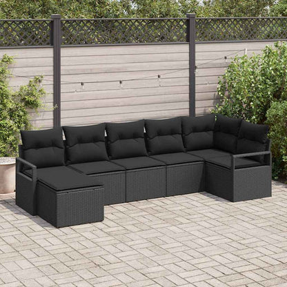 Set di divani con cuscino 7 pcs Nero polyrattan | homemem39