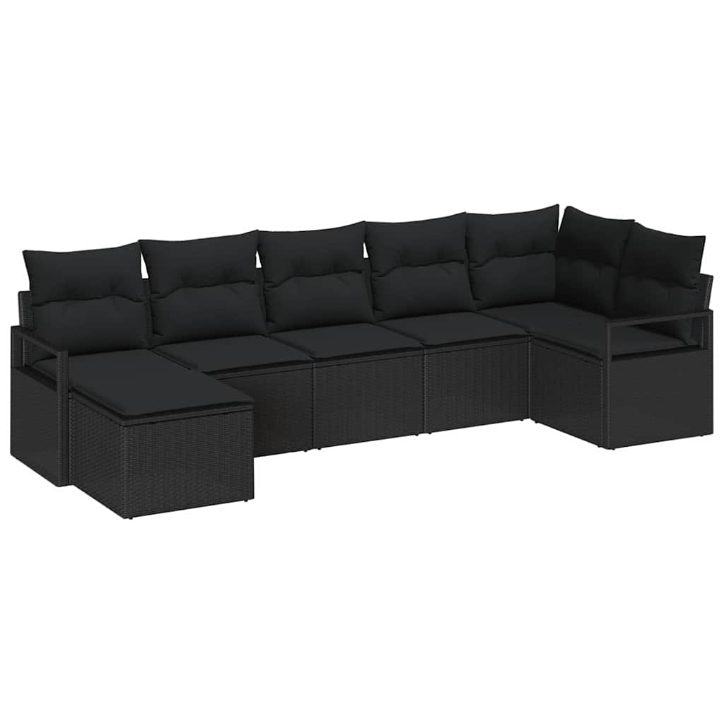 Set di divani con cuscino 7 pcs Nero polyrattan | homemem39