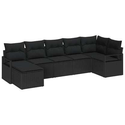 Set di divani con cuscino 7 pcs Nero polyrattan | homemem39
