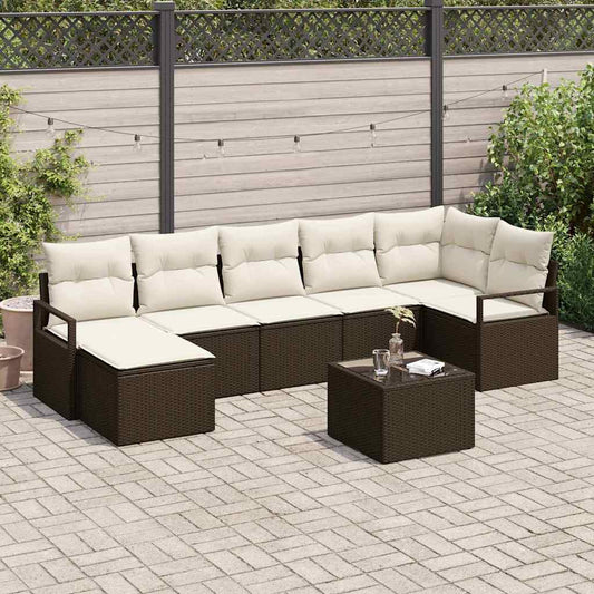 Set di divani con cuscino 8 pcs Marrone e Crema polyrattan