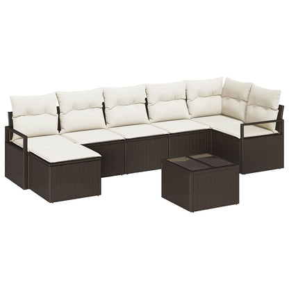 Set di divani con cuscino 8 pcs Marrone e Crema polyrattan | homemem39