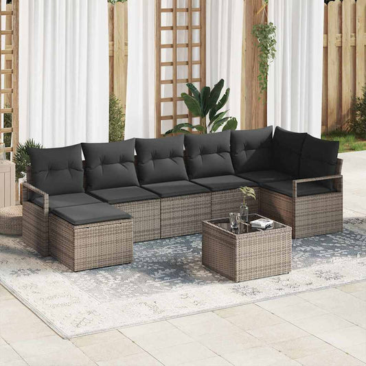 Set di divani con cuscino 8 pcs Grigio chiaro polyrattan