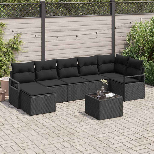 Set di divani con cuscino 8 pcs Nero polyrattan