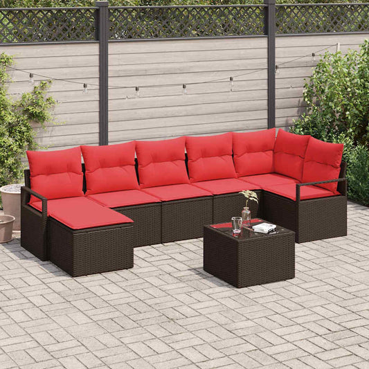 Set di divani 8 pz Marrone e Rosso polyrattan