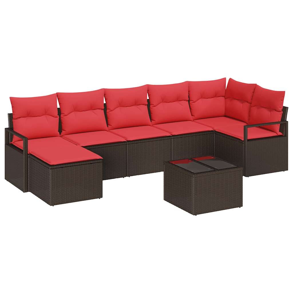 Set di divani con cuscino 8 pcs Marrone e Rosso polyrattan