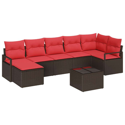 Set di divani con cuscino 8 pcs Marrone e Rosso polyrattan