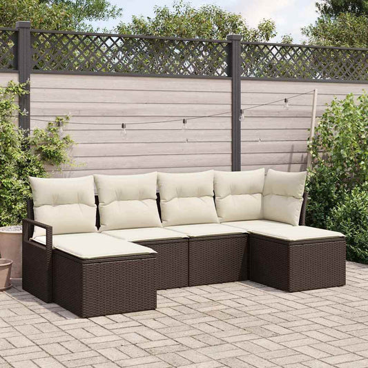 Set di divani con cuscino 6 pcs Marrone e Crema polyrattan