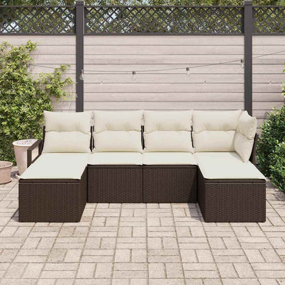 Set di divani con cuscino 6 pcs Marrone e Crema polyrattan | homemem39