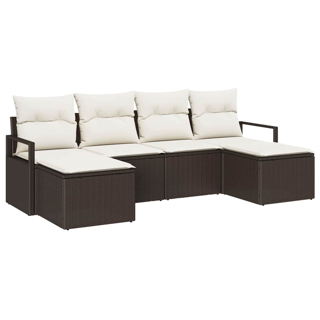 Set di divani con cuscino 6 pcs Marrone e Crema polyrattan | homemem39