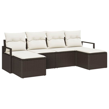 Set di divani con cuscino 6 pcs Marrone e Crema polyrattan | homemem39