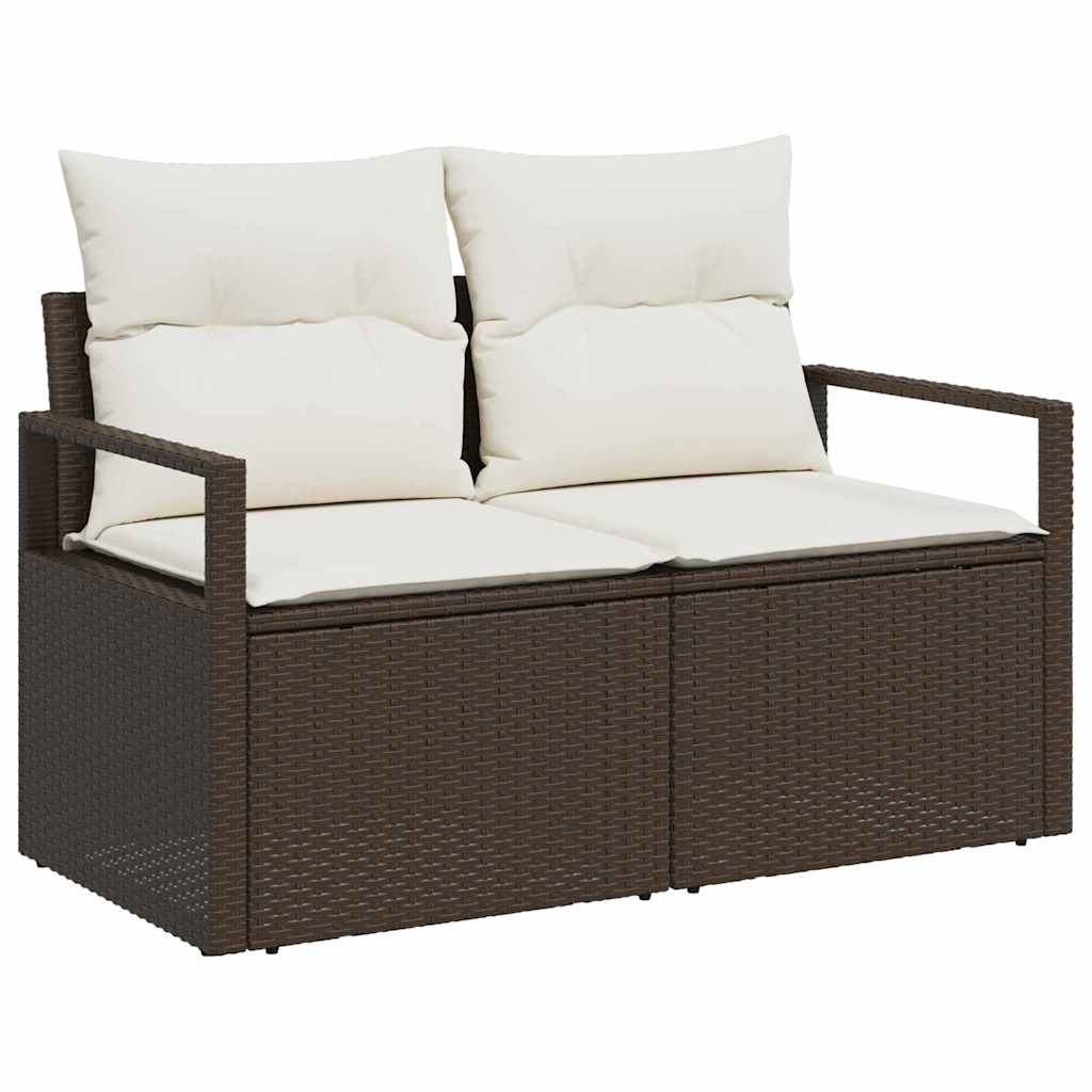 Set di divani con cuscino 6 pcs Marrone e Crema polyrattan | homemem39
