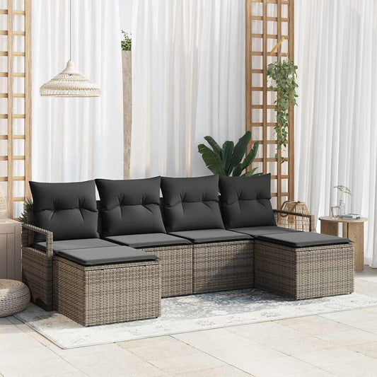 Set di divani con cuscino 6 pcs Grigio polyrattan