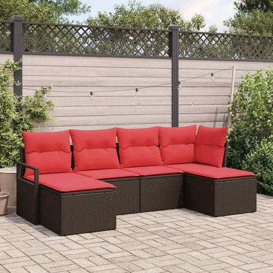 Set di divani con cuscino 6 pcs Marrone e Rosso polyrattan