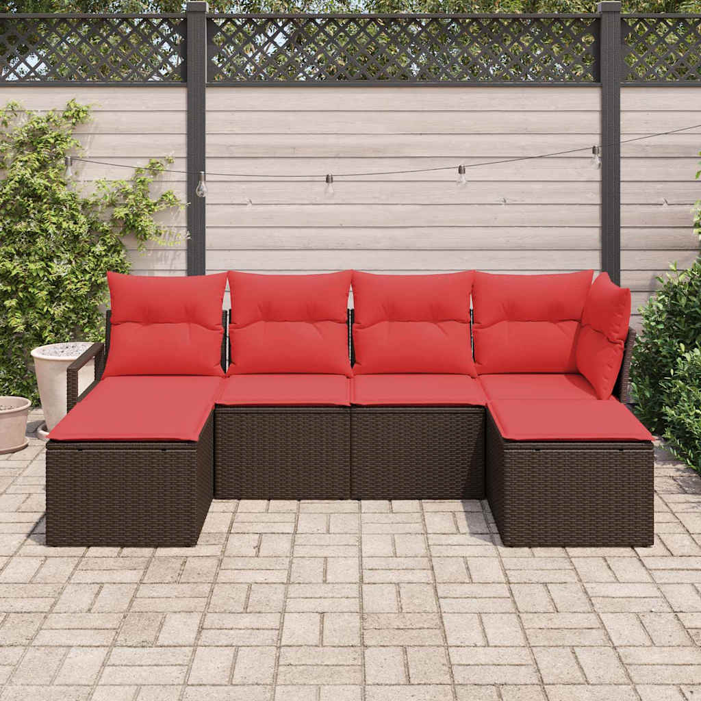 Set di divani con cuscino 6 pcs Marrone e Rosso polyrattan