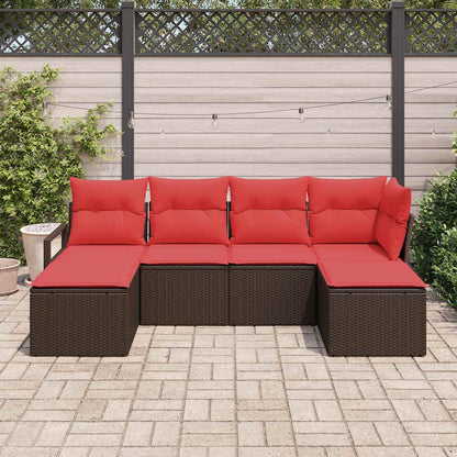 Set di divani con cuscino 6 pcs Marrone e Rosso polyrattan